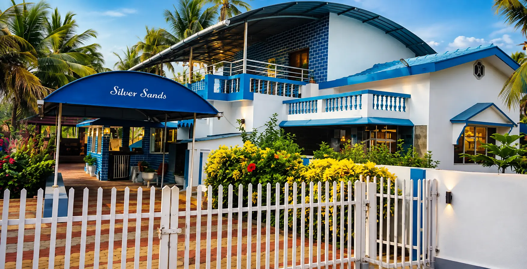 Silver Sands verandah facing Malpe Beach at dusk